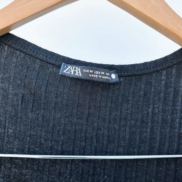 Zara Black Stretchy Ribbed Cami Cardigan Set Medium Pajamas Lounge Sweater - Picture 10 of 11